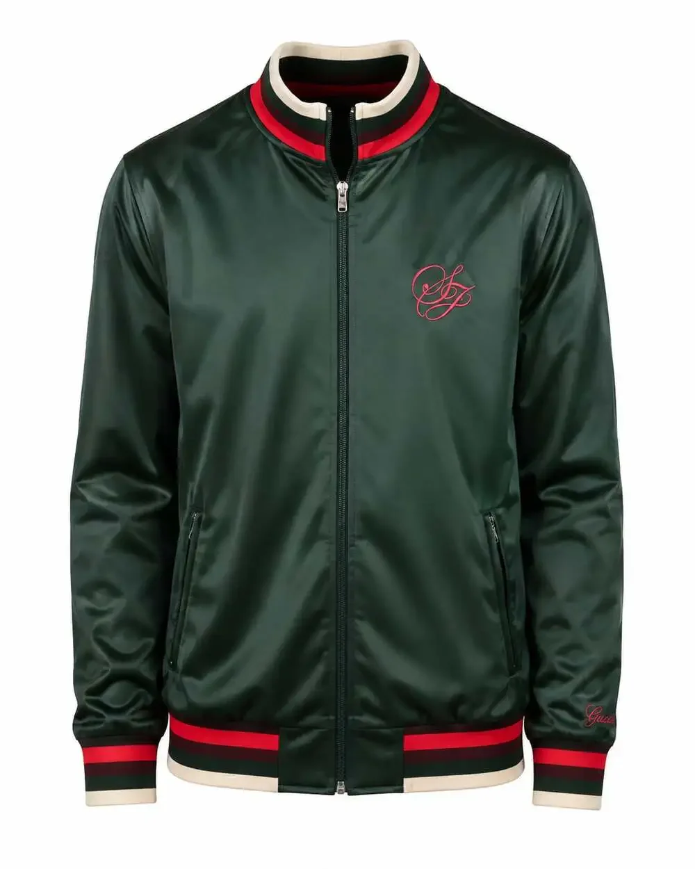 Sean John Men's Full Zip Track Jacket Green with Striped Collar